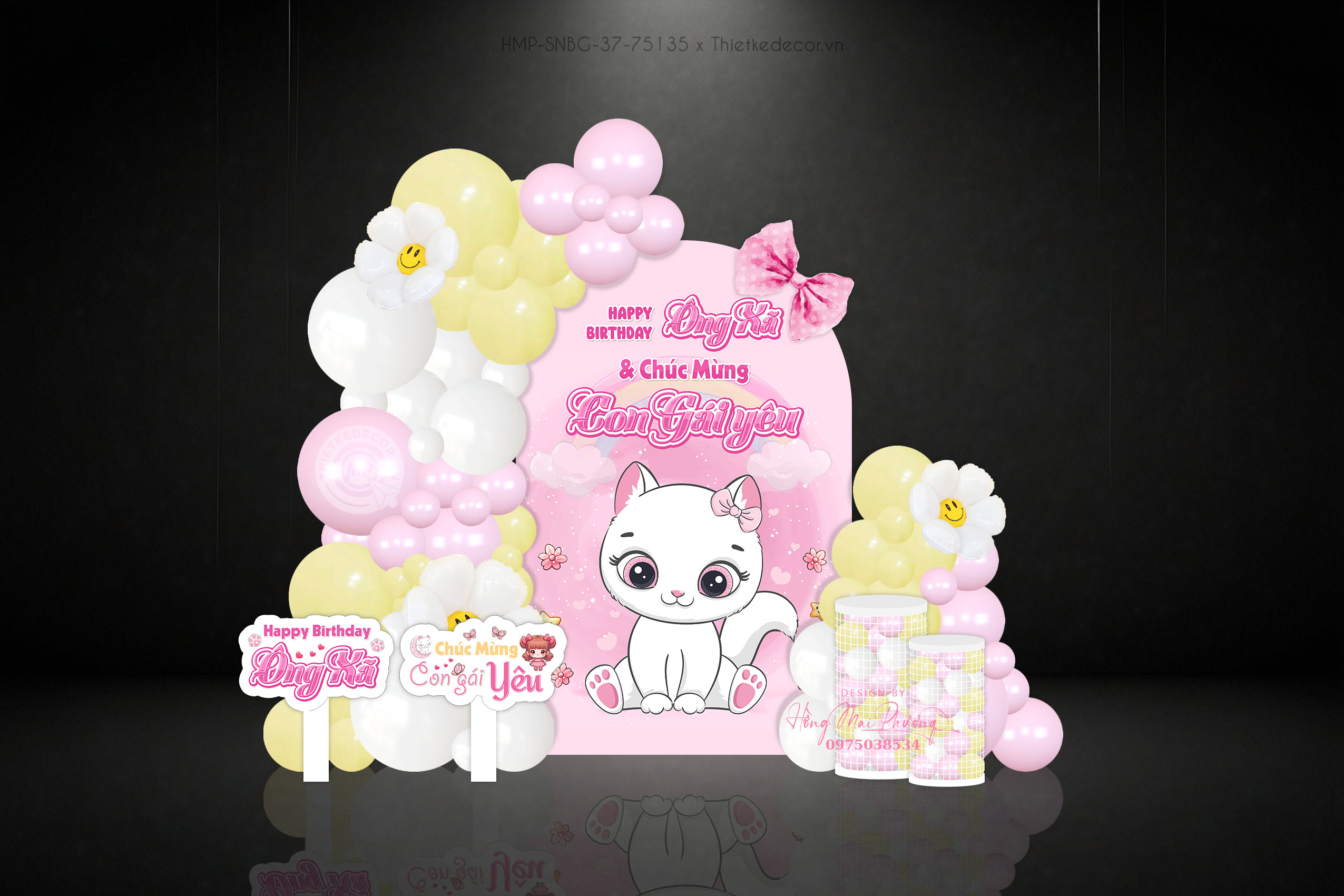 Tiệc sinh nhật bé gái tone hồng tuổi mèo